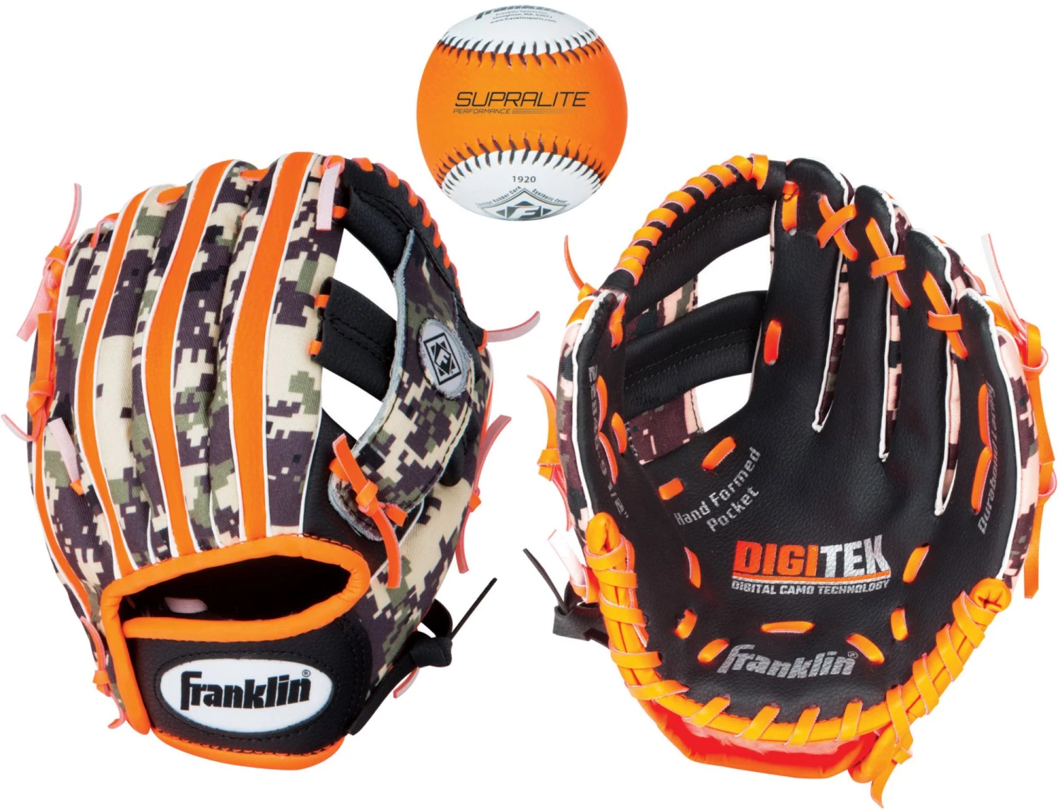 Franklin 9.5" RTP Tee Ball Performance Glove W/ Ball For Boys' Black/white/orange