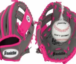 Franklin 9.5" Girls' Tee Ball RTP Series Glove W/ Ball Grey/pink
