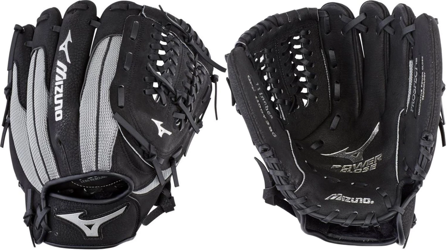 Mizuno 11'' Youth Prospect PowerClose Series Glove For Boys' Black/grey