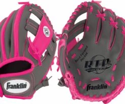 Franklin 9.5" Girls' Tee Ball RTP Series Glove Grey/pink